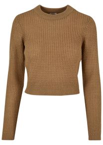 Urban Classics Damen Rundhalspullover "Urban Classics Damen Ladies Short Waffle Sweater", beige, klassisch, Gr. S, unifarben, 100% Polyacryl, Pullover