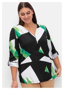 sheego Damen Langarmshirt "Große Größen", schwarz, casual, Gr. 44, gemustert, Obermaterial: 100% Baumwolle, Shirts, mit Grafikprint und
