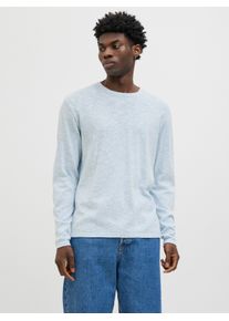 Jack & Jones JACK & JONES Herren Rundhalspullover "JJESUMMER KNIT CREW NECK SN"chambray blau detail:with weiß, modisch, Gr. XS, meliert, Strick, Obermaterial: 90%