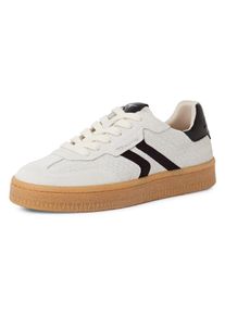 Tamaris Damen Plateausneaker, Gr. 39, weiß, Veloursleder, Glattleder, kontrastfarbene Details, Fischgratmuster, sportlich, Schuhe, Freizeitschuh,