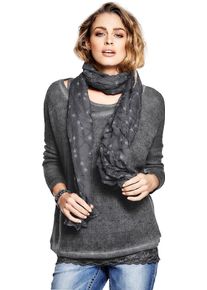 Heine Damen Rundhalsshirt "Rundhals-Shirts", grau, Gr. 42, unifarben, 75% Polyacryl, 25% Polyester, Schal:100% Polyester, Spitze:50% Baumwolle, 10%