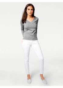 Heine Damen Strickpullover "V-Pullover", grau, Gr. 38, unifarben, 100% Baumwolle, Pullover