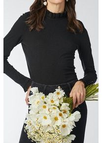 RICHROYAL Damen Langarmshirt "2409 O Slub F LS", schwarz, casual, Gr. L, Single Jersey, Obermaterial: 100% Baumwolle, Shirts, mit Rüschenkante an