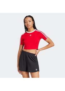Damen T-Shirt "3 S BABY TEE", rot, sportlich, Gr. XS, adidas originals, Obermaterial: 94% Baumwolle, 6% Elasthan, Shirts, Cropped drei Streifen Shirt