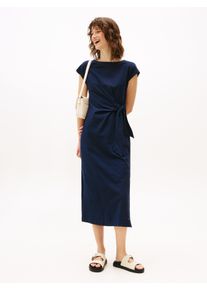 Tommy Hilfiger Damen Midikleid "KNOT BOAT-NK MIDI DRESS SS", blau, casual, Gr. S, unifarben, Jersey, Obermaterial: 100% Baumwolle, Kleider, mit
