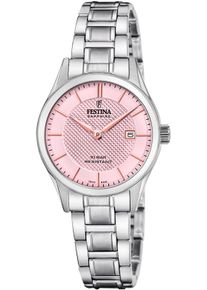 Festina Damen Quarzuhrsilberfarben, rosa, Armbanduhren, Armbanduhr, Damenuhr, Swiss Made, Edelstahlarmband, analog, Datum