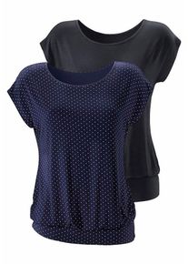 Lascana Damen Longshirt "mit breitem Bund", blau, modisch, Gr. 32, gepunktet, unifarben, Obermaterial: 95% Viskose (LENZING ECOVERO), 5% Elasthan,
