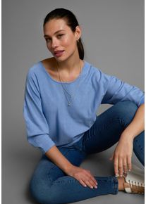 Laura Scott Damen Fledermauspullover, blau, Basic, Gr. 32, unifarben, Feinstrick, Obermaterial: 70% Viskose, 30% Polyamid, Pullover, mit 3/4 Ärmel