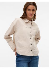 Véro Moda VERO MODA Damen Jeansjacke "VMJAMIE LS DENIM SHACKET MIX NOOS", beige, modisch, Gr. XL, unifarben, Web, Obermaterial: 80% Baumwolle, 20% Polyester,