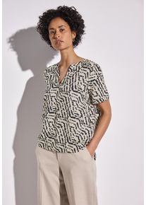 Street One Damen Shirtblusemoonstone sand, casual, Gr. 42, bedruckt, Stoff, 100% Viskose, Blusen, mit geschlitztem Rundhalsausschnitt
