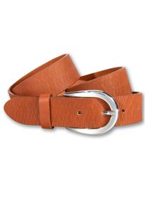 Silbergift Damen Ledergürtel, braun, modisch, Gr. 85, unifarben, Rindsleder, Gürtel, Schraffiert, Silber-Hufeisenschließe