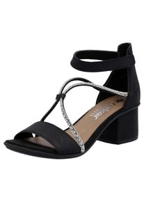 Rieker Damen Sandalette, Gr. 40, schwarz, Lederimitat, unifarben, elegant, Schuhe, Sommerschuh, Sandale, Blockabsatz, mit praktischem Klettverschluss