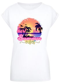 Merchcode Herren T-Shirt "Merchcode Damen Ladies Summer Vibes Sunset Extended Shoulder Tee", weiß, casual, Gr. XS, bedruckt, 100% Baumwolle, Shirts