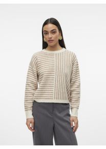 Véro Moda VERO MODA Damen Strickpullover "VMURANUS LS ONECK CROPPED PULLOVER GA BF", beige, modisch, Gr. XS, meliert, gemustert, Strick, Obermaterial: 74%