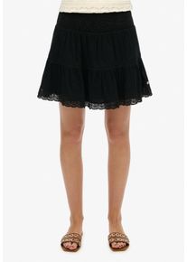 Superdry Damen Minirock "IBIZA LACE MIX MINI SKIRT", schwarz, casual, Gr. M, unifarben, Web, Obermaterial: 100% Seide, Röcke