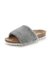 Lascana Damen Pantolette "Hausschuh", Gr. 36, grau, Obermaterial: 100% Synthetik. Decksohle: 100% Rindsleder. Laufsohle: 100% Synthetik, Fellimitat,