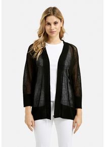 Milano Italy Damen Cardigan, schwarz, casual, Gr. S, unifarben, Material: 54% Leinen, 46% Viskose, Strickjacken, mit Lochmuster