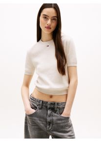 Tommy Jeans Damen Kurzarmpullover "TJW ESSENTIAL SS SWEATER", grau, casual, Gr. XS, meliert, Feinstrick, Obermaterial: 100% Baumwolle, Pullover