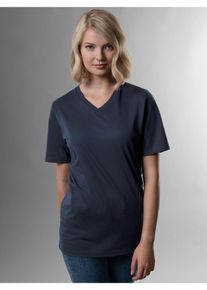 TRIGEMA Damen T-Shirt "TRIGEMA V-Shirt DELUXE Baumwolle", blau, Basic, Gr. M, 100% Baumwolle, Shirts