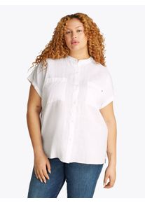 Damen Klassische Bluse "CRV ESS LI COLLARLESS S/S BLOUSE", weiß, casual, Gr. 52, Tommy Hilfiger Curve, unifarben, Web, Obermaterial: 100% Leinen,