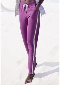 H.I.S. H.I.S Damen Homewearhose, Gr. 36, lila, Trikot, Obermaterial: 77% Baumwolle, 20% Polyester, 3% Elasthan, unifarben mit Farbeinsätzen, Basic, Hosen,