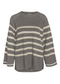Noisy may Damen Rundhalspullover "NMFIFI L/S O-NECK TUNIC KNIT FWD NOOS", grau, modisch, Gr. XS, gestreift, Strick, Feinstrick, Obermaterial: 70%