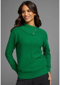 DELMAO Damen Strickpullover, grün, casual, Gr. 36, clean, unifarben, Strick, Obermaterial: 50% Baumwolle, 50% Polyacryl, Pullover, mit Knöpfen