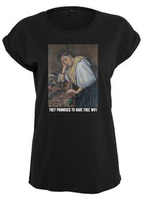MisterTee Herren Kurzarmshirt "MisterTee Damen Ladies No Wifi Tee", schwarz, casual, Gr. XS, bedruckt, 100% Baumwolle, Shirts