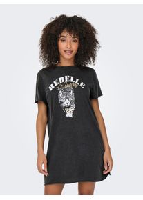 Only Damen Shirtkleid "ONLLUCY LIFE DRESS S/S JRS NOOS"schwarz print:rebelle miss, casual, Gr. XS, bedruckt, Jersey, Obermaterial: 100% Baumwolle,