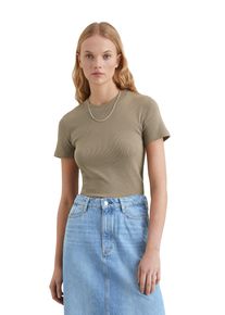 Marc O'Polo Damen T-Shirt "aus Rippjersey", grün, Basic, Gr. XXL, MARC O'POLO DENIM, unifarben, Obermaterial: 50% Baumwolle, 47% Modal, 3% Elasthan, Shirts