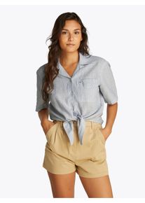 Tommy Jeans Damen T-Shirt "TJW CRP LINEN SS SHIRT", blau, casual, Gr. L, gestreift, Single Jersey, Obermaterial: 75% Baumwolle, 25% Leinen, Shirts,