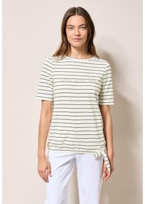 Cecil Damen T-Shirt, weiß, casual, Gr. S, bedruckt, Web, 95% Baumwolle, 5% Elasthan, Shirts, Elastiksaum mit Knotendetail