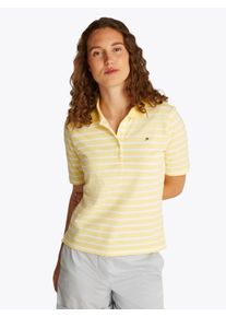 Tommy Hilfiger Damen Poloshirt "1985 Regular Fit Pique Premium Polo"citronella, ecru stp, casual, Gr. S, gestreift, Piquu00e9, Obermaterial: 95%