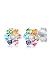 Elli Damen Paar Ohrstecker "Kinder Blume Synthetische Perle Regenbogen Kristall 925 Silber", silber, Silber 925 (Sterlingsilber), Ohrringe