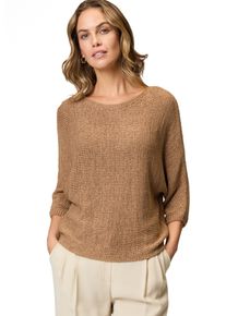Zero Damen Strickpullover "Zero Strickpullover mit Dreiviertelarm", beige, casual, Gr. M, durchscheinend, Strick, Obermaterial: 65% Polyacryl, 35%