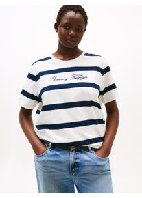 Damen T-Shirt "CRV SCRIPT REG C-NK SS T-SHIRT"wide stp ivory silk, schwarz night, casual, Gr. 54, Tommy Hilfiger Curve, gestreift, Jersey,