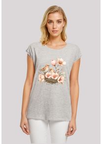 F4NT4STIC Damen T-Shirt "Vogelnest Blumen", grau, casual, Gr. XXXL, Obermaterial: 100% Baumwolle, Shirts, Premium Qualität
