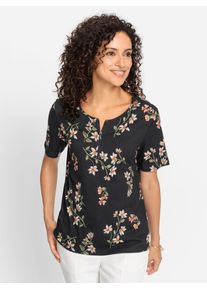 Inspirationen Damen Kurzarmshirt "Baumwoll-Modal-Shirt", schwarz, Gr. 38, gemustert, 50% Baumwolle, 50% Modal, Shirts