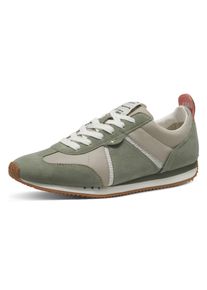 Tamaris Damen Sneaker, Gr. 38, grün, Leder, Textil, Lederimitat, sportlich, Schuhe, Freizeitschuh, Halbschuh, Schnürschuh mit Logoaufnäher