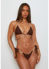 MODA MINX Damen Bikini-Hose "Seychelles", braun, Gr. XS, unifarben, 82% Polyamid, 18% Elasthan, Badehosen, mit wunderschönen, kleinen Anhängern