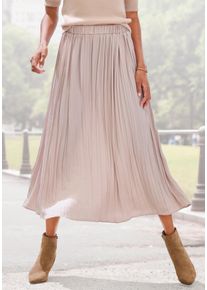 Lascana Damen Maxirock, beige, modisch, Gr. 36, unifarben, Web, Obermaterial: 100% Polyester, Röcke, mit Plisseefalten, edel glänzende Ware