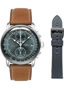 Zeppelin Herren Chronograph "100 Jahre", braun, Armbanduhren, Quarzuhr, Armbanduhr, Herrenuhr, Made in Germany, Lederarmband