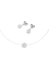 Firetti Damen Ohrring und Ketten Set "Multipack Schmuck Geschenk Silber 925 Ohrstecker Halskette Kugel", silber, Silber 925 (Sterlingsilber), Nylon,