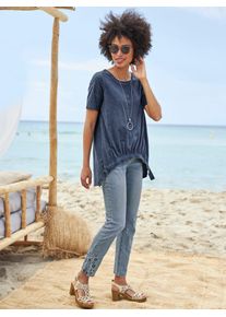 Heine Damen Rundhalsshirt "Longshirt", blau, Gr. 40, gemustert, unifarben, 100% Baumwolle, Rückenteil:100% Baumwolle, Shirts