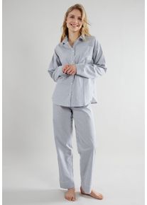 Tom Tailor Damen Pyjama "Positivism", Gr. 46, blau, Popeline, Obermaterial: 100% Baumwolle, gestreift, casual, Homewear-Sets, mit klassichem Schnitt