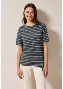 Cecil Damen T-Shirtslate khaki, casual, Gr. M, gestreift, Jersey, Obermaterial: 95% Baumwolle, 5% Elasthan, Shirts, mit Schriftzug