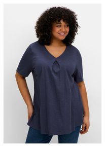 sheego Damen T-Shirt "Große Größen", blau, casual, Gr. 56, unifarben, Obermaterial: 50% Baumwolle, 50% Viskose, Shirts, in A-Linie, mit V-Ausschnitt