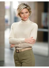 Classic Basics Damen Stehkragenshirt "Winter-Shirt", beige, Gr. 44, unifarben, 95% Polyester, 5% Elasthan, Shirts