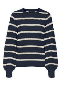 Véro Moda VERO MODA Damen Rundhalspullover "VMAMAZING LS O-NECK PULLOVER BOO", blau, modisch, Gr. XS, gestreift, Strick, Obermaterial: 60% Baumwolle, 40%