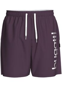 Bugatti Herren Badeshorts "Giovanni", lila, Gr. XL, unifarben, Microfaser, Polyester, Badehosen, mit großem Logoprint auf dem linken Bein